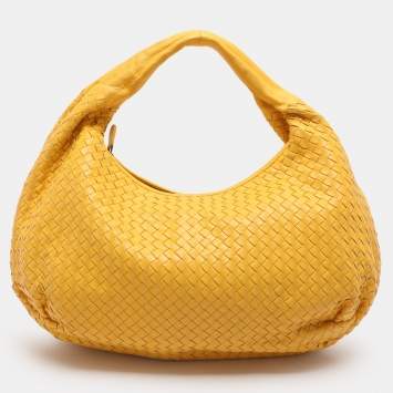 Pre Owned Bottega Veneta Yellow Intrecciato Leather Large Veneta Hobo