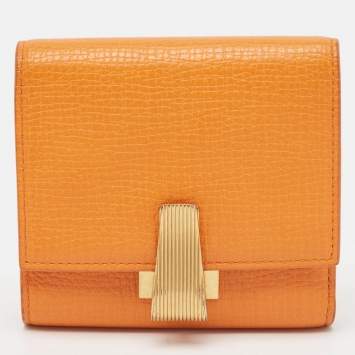 Pre Owned Bottega Veneta Orange Leather Palmellato Trifold Wallet