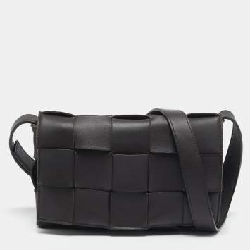 Pre Owned Bottega Veneta Cacao Brown Intreccio Leather Cassette Shoulder Bag