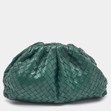Pre Owned Bottega Veneta Dark Green Intrecciato Leather Pouch Clutch