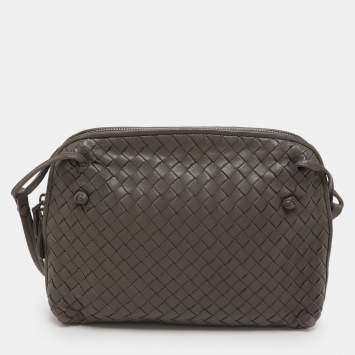 Pre Owned Bottega Veneta Grey Intrecciato Leather Nodini Crossbody Bag