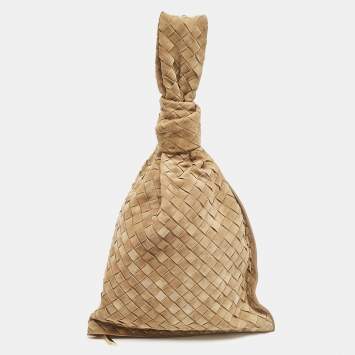 Pre Owned Bottega Veneta Tan Intreciato Suede BV Knotted Twist Clutch