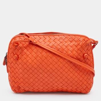 Pre Owned Bottega Veneta Orange Intrecciato Leather Nodini Shoulder Bag
