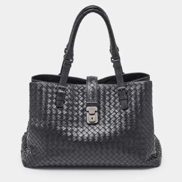 Pre Owned Bottega Veneta Black Intrecciato Leather Roma Tote