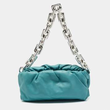 Pre Owned Bottega Veneta Blue Leather The Chain Pouch Bag