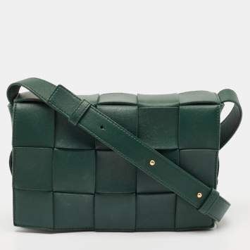Pre Owned Bottega Veneta Green Intreccio Leather Cassette Shoulder Bag