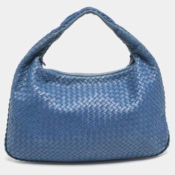 Pre Owned Bottega Veneta Blue Intrecciato Leather Large Veneta Hobo