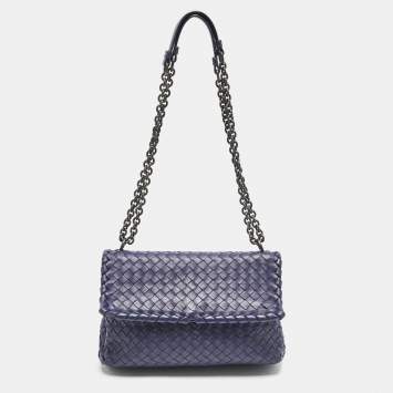 Pre Owned Bottega Veneta Navy Blue Intrecciato Leather Small Olimpia Shoulder Bag