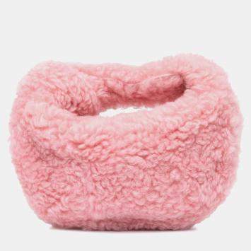 Pre Owned Bottega Veneta Pink Mini Shearling Jodie Bag