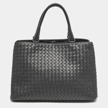 Pre Owned Bottega Veneta Black Intrecciato Leather Milano Tote