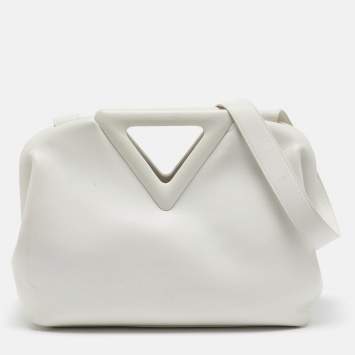 Pre Owned Bottega Veneta  White Leather Medium Point Shoulder Bag