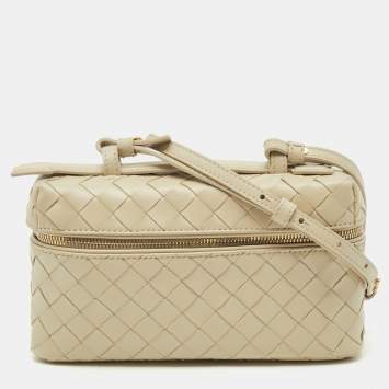 Pre Owned Bottega Veneta Sea Salt Intrecciato Leather Bang Bang Vanity Case Bag