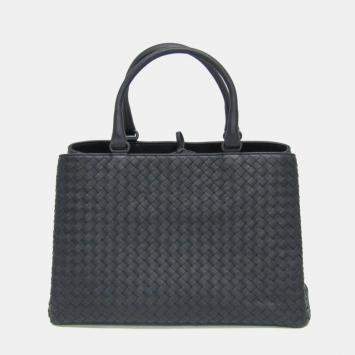 Pre Owned Bottega Veneta Navy Blue Intrecciato Leather Tote Bag