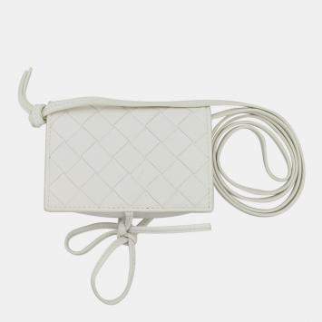 Pre Owned Bottega Veneta White Leather Intrecciato Crossbody Pouch