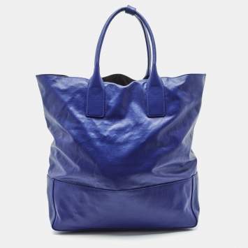 Pre Owned Bottega Veneta Blue Coated Canvas Oversized Tote