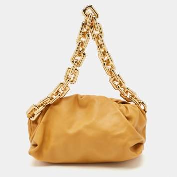 Pre Owned Bottega Veneta Tan Leather The Chain Pouch Bag