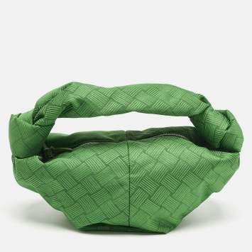 Pre Owned Bottega Veneta Green Intrecciato Print Fabric Mini BV Jodie Hobo