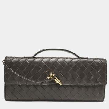Pre Owned Bottega Veneta Dark Brown Intrecciato Leather Andiamo Long Clutch