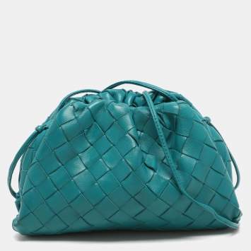 Pre Owned Bottega Veneta Green Intrecciato Leather Mini The Pouch 