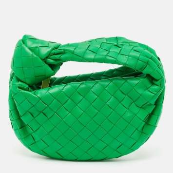 Pre Owned Bottega Veneta Green Intrecciato Leather Mini Jodie Hobo