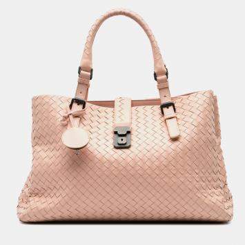 Pre Owned Bottega Veneta Pink Medium Nappa Intrecciato Roma Satchel