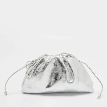 Pre Owned Bottega Veneta Silver Leather Mini The Pouch Clutch 
