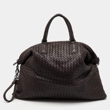 Pre Owned Bottega Veneta Dark Brown Intrecciato Leather Maxi Convertible Tote