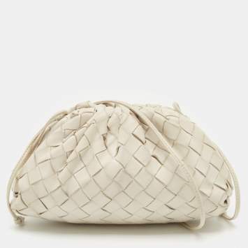 Pre Owned Bottega Veneta White Intrecciato Leather Mini The Pouch Clutch 