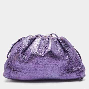 Pre Owned Bottega Veneta Metallic Purple Leather Mini The Pouch Clutch 