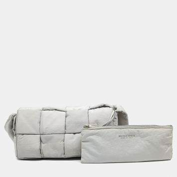 Bottega Veneta Grey Fabric Padded Tech Cassette Bag
