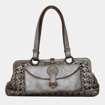 Pre Owned Bottega Veneta Intrecciato Metallic Shoulder Bag