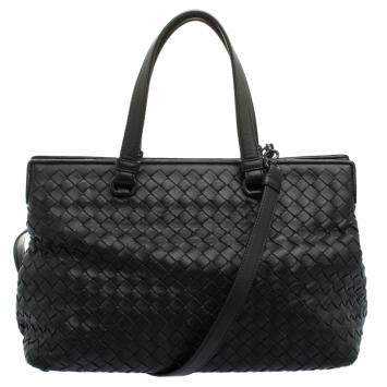 Pre Owned Bottega Veneta Black Intrecciato Nappa Leather Medium Top Handle Bag 