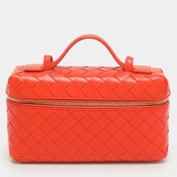 Pre Owned Bottega Veneta Orange Intrecciato Leather Bang Bang Vanity Case
