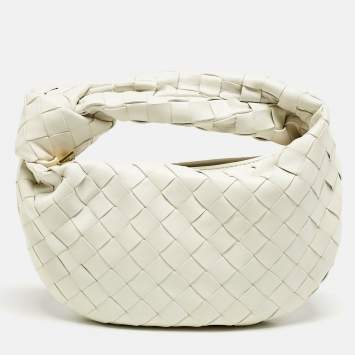 Pre Owned Bottega Veneta White Intrecciato Leather Mini Jodie Hobo