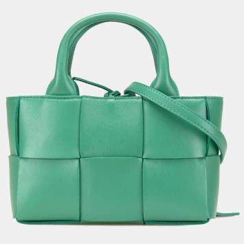 Pre Owned Bottega Veneta Green Candy Lambskin Intreccio Arco Tote