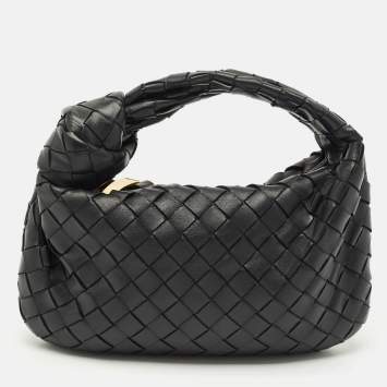 Pre Owned Bottega Veneta Black Intrecciato Leather Mini Jodie Hobo