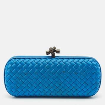 Pre Owned Bottega Veneta Blue Intrecciato Satin Stretch Knot Clutch