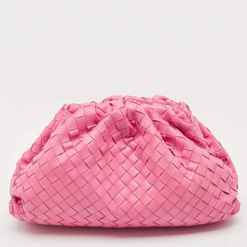 Pre Owned Bottega Veneta Pink Intrecciato Leather Classic The Pouch