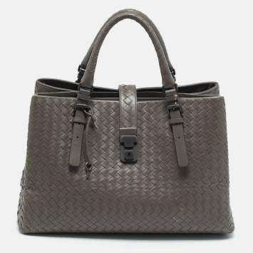 Pre Owned Bottega Veneta Grey Intrecciato Leather Medium Roma Tote