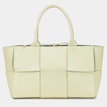 Bottega Veneta Cream Small Lambskin Intrecciato Arco Tote