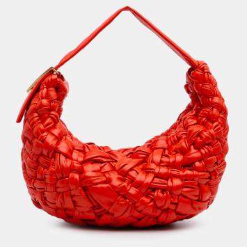 Bottega Veneta Red Foulard Intrecciato Calfskin Banana Hobo
