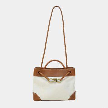 Bottega Veneta Brown Natural 24 Small Andiamo Tote Shoulder Leather Canvas