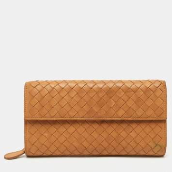 Bottega Veneta Brown Intrecciato Leather Flap Continental Wallet