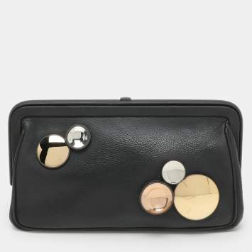 Pre Owned Bottega Veneta Black Leather Embellished Clutch