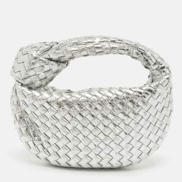 Bottega Veneta Metallic Silver Leather Mini Jodie Hobo