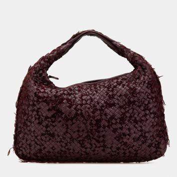 Bottega Veneta Red Medium Nappa Velours Intrecciato Fuzzy Veneta Hobo