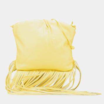 Pre Owned Bottega Veneta Yellow Lambskin The Fringe Pouch