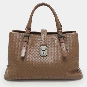 Pre Owned Bottega Veneta Beige Intrecciato Leather Medium Roma Tote