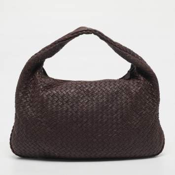 Pre Owned Bottega Veneta Dark Brown Intrecciato Leather Large Veneta Hobo