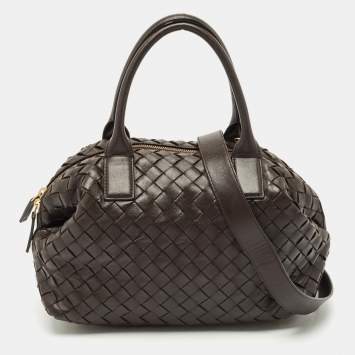 Pre Owned Bottega Veneta Choco Brown Intrecciato Leather Medium Bauletto Bag
